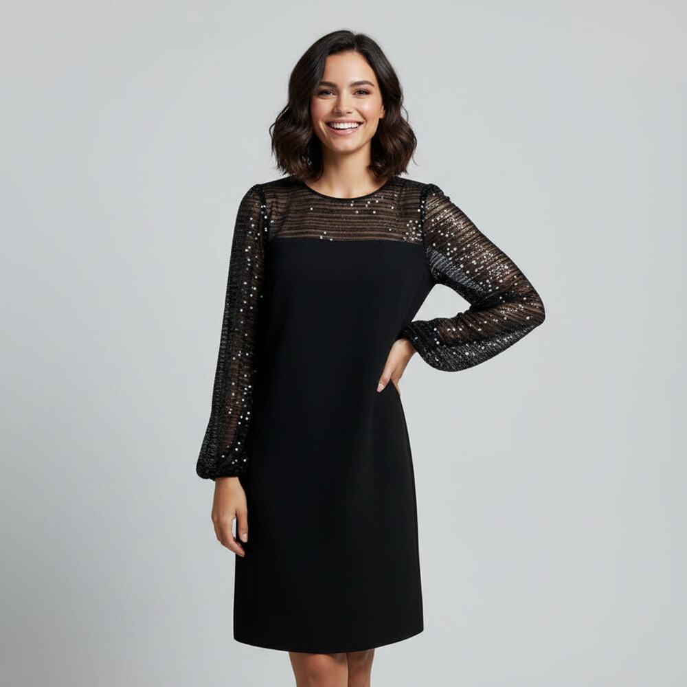 Trina Turk black dress with sequin sleeves, size 2, NEW WITH TAGS!